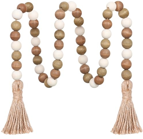 Meplait Wood Bead Garland, 39in Farmhouse Beads with Tassels for Tiered Tray Decor