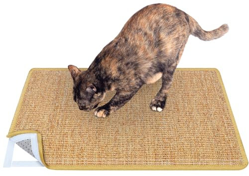 Domkan Kratzmatte Katze, Sisal Teppich Katzen 60x40cm, Kratzteppich Katze rutschfest, Sisalmatte fur Katzen mit Klettverschlus, Katzenkratzmatte für Sofa Möbel Tür Kratzschutz, Braun