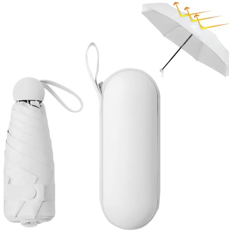 Knirps Mini parapluie de poche à 6 baleines - Pliable - Protection solaire UV - Ultra léger pour le soleil et la pluie, Blanc., 90 x 55 cm