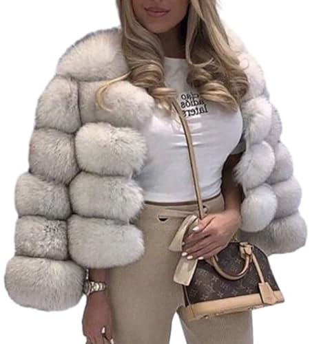 PengGengA Women's Faux Fur Coat Winter Warm Cropped Jacket Long Sleeve Shaggy Parka Cardigan Collarless Fluffy Coat Outerwear Short Artificial Fur Overcoat - Ben, 3XL