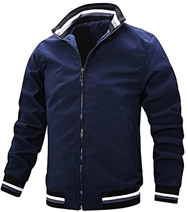 OBiQuzz Veste de survêtement pour homme avec col montant - Veste basique pour l'université - Veste de survêtement - Veste de transition - Veste de loisirs avec poches - Veste de travail légère - Mode
