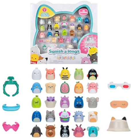 Squish-a-longs SQAL0033-25er Pack - Serie 1-25x 2,5 cm Mini-Squish mit 5 Zubehörteilen, Ring und Collectors Guide - Sammeln, Tauschen und Spielen