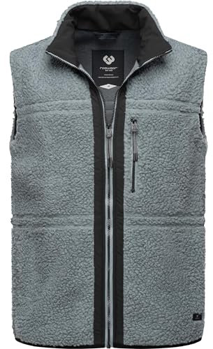 Ragwear Herren Fleecejacke Kurze Teddyfleece-Weste warm Noory Vest Grey Gr. L