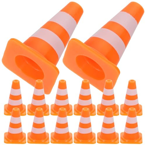 jarbins 14Pcs Mini Traffic Cones Miniature Traffic Cones for Kids Construction Party Favors Traffic Signs Small Orange Cones for Cake Pretend Play Educational Toys for Toddler