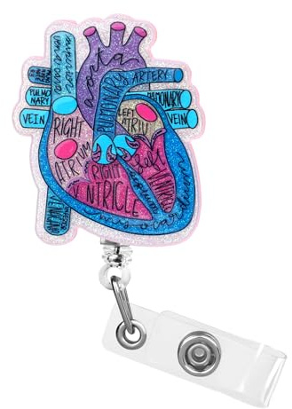 Dimeho Cardiac Badge Holder Heart Retractable Reel ID Card Clip Anatomy Funny Nurse Name Tag Holder Pediatrics Nursing Badge Alligator Clips for Doctor Student Teacher Medical Assistant (Blue Purple)
