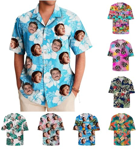 Custom Hawaiian Shirt for Men, Funny Hawaiian Shirts with Faces, Shiteshirts for Men, Tropical Summer Beach Casual Short Sleeve Button Down Shirts Multicolour