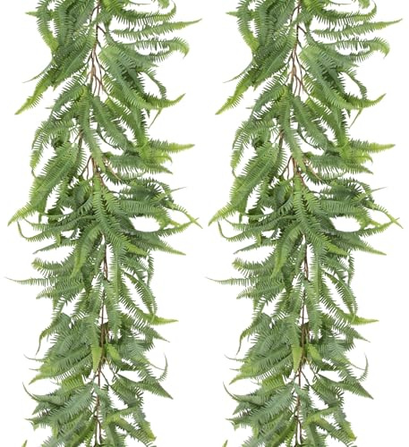 Briful 5ft Long Greenery Garland Set of 2 Boston Fern Floral Garland for Door Mantle Decorations, Lush Realistic Spring Summer Artificial Garland for Home Farmhouse Indoor Decor