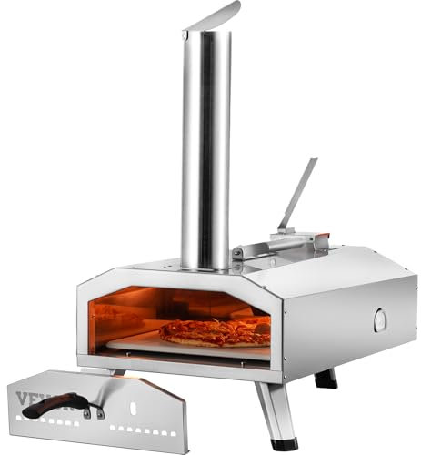 VEVOR Four à Pizza d’Extérieur Portable 12 pouces, Four à Bois en Acier Inoxydable, Granulés et Copeaux et Charbon de Bois Tri-Combustible, avec Pierre à Pizza Housse Étanche et Pelle, pour Camping