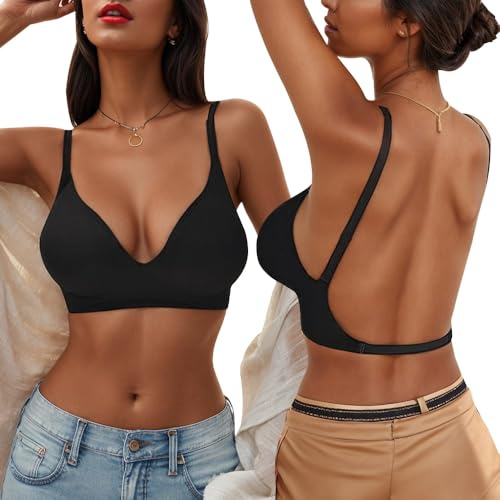 QKEPCY Sujetador Push Up Espalda Descubierta para Mujer - Cómodo Sin Espalda Con Multi-Wear Tirantes Regulables - Bralette Escote V Profundo Sexy
