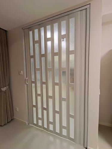 Puerta plegable de PVC de 36 pulgadas de ancho con panel de vidrio acrílico, puerta de división deslizante para dormitorio, cocina, 58,5 x 203 cm