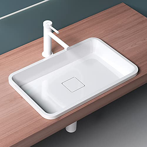 Mai & Mai Vasque à Encastrer Blanc Rectangulaire 53cm Lavabo Salle de Bain Évier Lave Mains avec Cache Bonde Col104