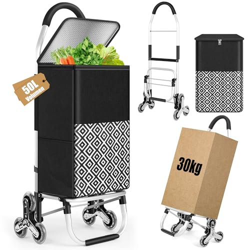 Carro de la compra de 50 litros para escaleras y bolsa térmica, compartimento frigorífico, carrito de la compra con corredor, moderno carrito de la compra plegable, 6 ruedas, cesta de la compra con