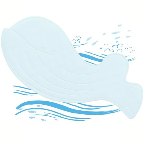 Alfombrilla de baño de Goma para niños, Alfombrilla Antideslizante para bañera y Ducha, Antideslizante, en Forma de Ballena, 75 x 35 cm, Lavable a máquina, Resistente al Moho, Azul (Azul)