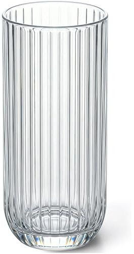 KONZEPT Lot de 6 verres – 390 ml – Verres à long drink striés en verre transparent – Passe au lave-vaisselle – Pour eau, jus et cocktails