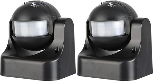 Electraline 58411 - Sensor Detector de Presencia de Movimiento, Interruptor crepuscular y Timer IP44, Color Negro (Paquete de 2)