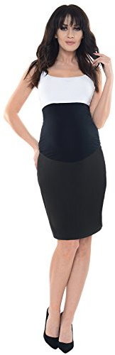 Purpless Maternity Formal Pencil Bodycon Midi Skirt Over and Under Belly Support Band Office Work 1504 (14, Black)