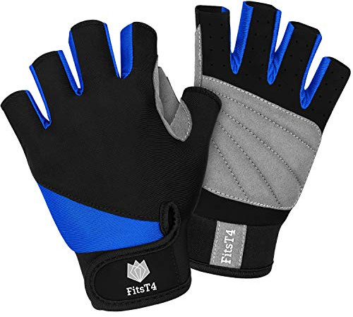 FitsT4 Sports Half Finger Padded Palm Gloves for Diving, Sailing, Jet Skiing, Stand-UP Boarding, Kayaking and Water Skiing, Suitable for Men&Women&Youth Blue XL