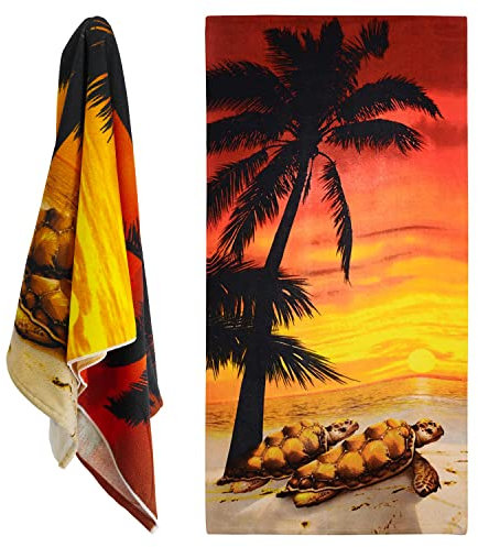 GEEZY Microfibre Beach Towel, Tortoise Design - Quick Drying, Lightweight, Sand-Free, Large & Durable, Summer Design - Beach Essentials for Travel, Holiday, Swimming, Sauna, Adults & Kids, 70x140cm