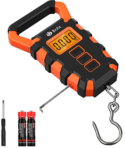Brifit Kofferwaage Digital mit Haken, 110 lb/50 kg Digitale Fischwaage, IPX4 Wasserdichte Hängewaage mit Hintergrundbeleuchtung LCD-Anzeige, Maßband