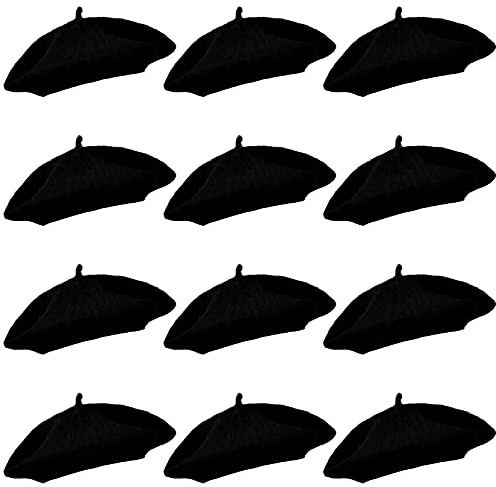 BBTO 12 Pieces Beret Hats for Women French Baggy Artist,Black