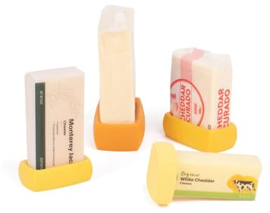 Ostkramare, set med 4 återanvändbara silikonsparare av Food Huggers | Alternativ för ostpapper | Förvara Cheddar, Swiss, Colby Jack och mer