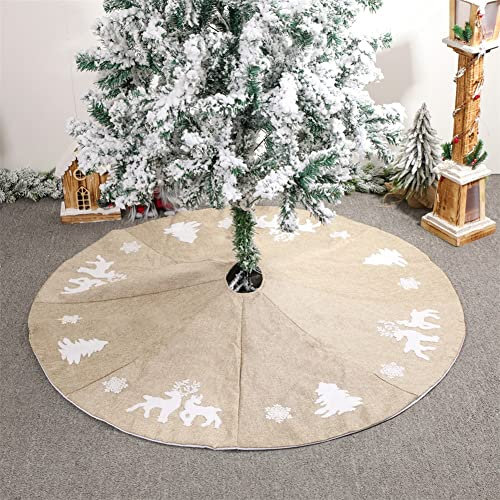 Weihnachtsbaum Decke, Rund Leinen Weihnachtsbaum Rock Tannenbaum Decke, Elch Bäumchen Schneeflocke Christbaumständer Weihnachtsbaumdecke Weihnachtsdekoration Für Weihnachten Neujahr Party, 122cm