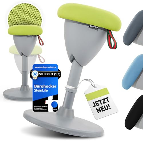 SteinLife Cone Bürohocker Ergonomisch [TESTSIEGER] Sitzhocker Höhenverstellbar [48-68cm] Ergonomischer Hocker für Büro [Schwingeffekt] Wackelhocker Stehhocker | Arbeitshocker rutschfest