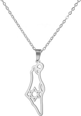 Amaxer Davidstern Halskette Israel Palästina Karte Edelstahl Schmuck Geschenke Anhänger Halskette für Frauen Männer, L50, Edelstahl