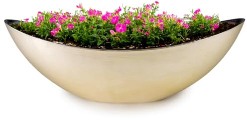 matches21 HOME & HOBBY Bac à plantes ovale pour l'extérieur - Grand bateau décoratif beige champagne - Pot de fleurs - 55 cm - Jardinier pour jardin, balcon ou cimetière comme bijou funéraire