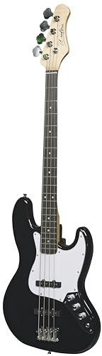 Woodbrass JB100 E-Bass, schwarz, vielseitig einsetzbare Bassgitarre, ideal für Anfänger, Korpus in JB-Form, Ahorn, Griffbrett, Rock, Pop, Funk, Country, hart, Metall