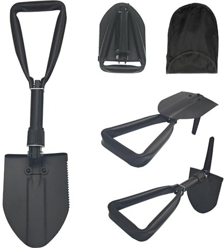 Pala Plegable Multifuncional 48 cm, Pala de Nieve Plegable, Pala Plegable Militar, Pala de Supervivencia Camping, Portátil Pala Plegable para Camping, Jardín, Supervivencia, Senderismo, Car