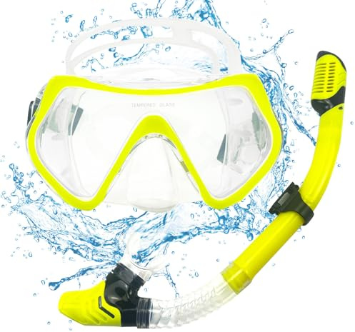 POPOYU Snorkel Set Adults,Snorkeling Mask Adult,180° Panoramic Anti-Fog Snorkel Mask with Dry Top Valve,Anti-Fog Anti-Leak Scuba Snorkeling Packages for Swimming Snorkeling,Scuba Diving Swimming