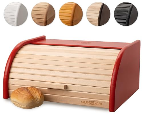 FALKENBERGER Boîte à pain en bois de hêtre rouge - Environ 39 x 29 x 18 cm - Boîte à pain traditionnelle avec couvercle à enrouler - Fabriquée à la main