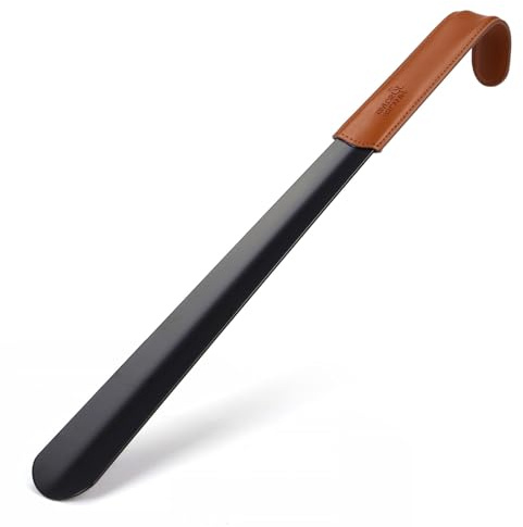 Taylor & Brown Shoe Horn Long Handled 42cm Metal Shoehorn for Men, Women and The Elderly with Comfort Grip Leather Handle Flexible Extra Long Shoe Horns