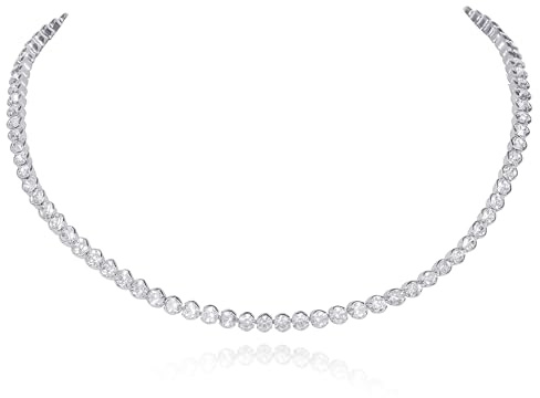 ZAVANA Tennis-Kette Silber für Damen und Teenager-Mädchen, Tennisketten für Frauen, Diamant-Halskette mit funkelnden weißen Steinen, Modeschmuck mit Geschenkbox