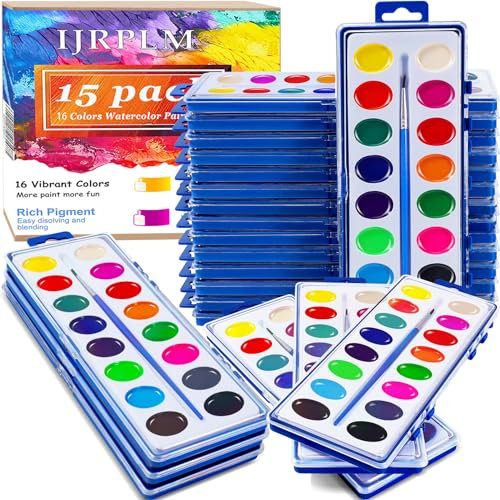 PLMMOUT 15 Stück Wasserfarben Aquarellfarben Set,Wasserfarben kinder,Wasserfarbkasten für Künstler, Schule, Hobbymaler, Kunstunterricht