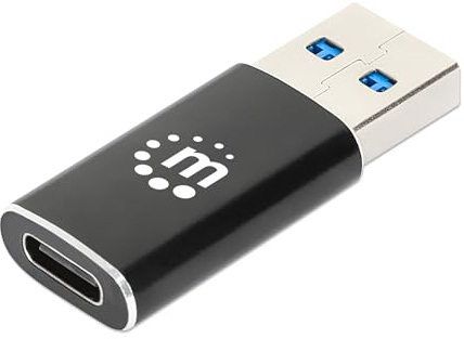 Manhattan Adaptateur USB 3.2 Gen 2 Type A mâle vers Type C Femelle 10 Gbit/s SuperSpeed+ USB 3 A Aluminium Noir