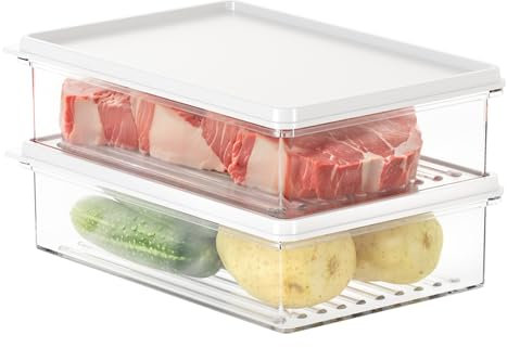 Toski Taper para Embutidos Nevera Sellado Resistente, 2 Piezas Porta Embutidos con Tapa, Organizador Frigorifico Apilable, Quesera para Congelador, Despensa, Cocina, Libre de BPA, Transparente