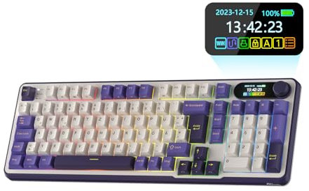 RK ROYAL KLUDGE S98 DE Mechanische Tastatur mit Smart Display & Knopf, Top Mount 96% Kabellose Mechanische Tastatur BT/2.4G/USB-C, Hot-Swap-fähige, Software-Unterstützung, 98 Tasten, Deutsches QWERTZ