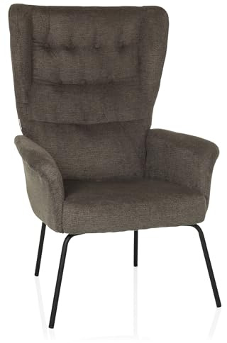 hjh LIVING Relaxsessel mit Stoffbezug HAVENIO Ohrensessel Polstersessel bequem gepolstert für Wohnzimmer Schlafzimmer, Dunkelgrau