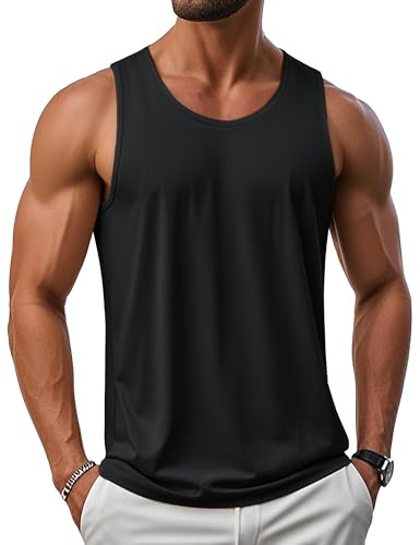 MAGCOMSEN Tank Top Mens Moisture Wicking Casual Cotton Muscle Shirt Black L