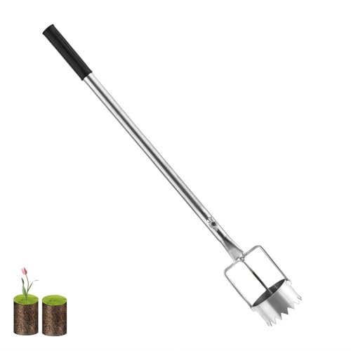 Fioriera per bulbi aggiornata con manico lungo per scavare, per rimuovere le zolle, manico retrattile, regolabile, fori di scavo per serra, giardino, prato, tagliaerba (diametro 6,5 cm)