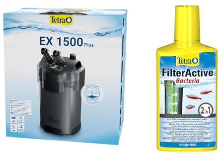 Tetra Aquarium Außenfilter EX 1500 Plus - leistungsstarker Filter für Aquarien bis 300 L + Tetra FilterActive Bacteria, 250 ml