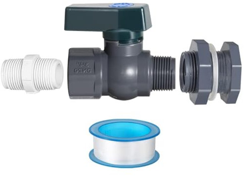 SENRISE Kit de robinet de baril de pluie de 2,5 cm, valve de réservoir d'eau de pluie avec cloison et ruban d'étanchéité fileté, adaptateur de tuyau pour réservoir d'eau, tonneau de jardin