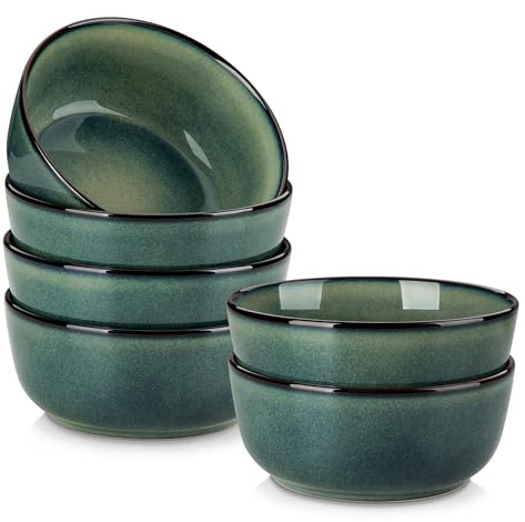 vancasso Starry Cereal Bowls Set of 6, 780ml Ceramic Wide and Deep Soup Bowls, Reactive Glaze Serving Bowls for Salad, Noodle, Rice, Dishwasher & Microwave Oven Safe, Green