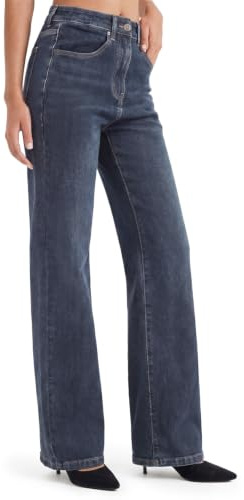 Zylioo Vaqueros para mujer, extra largos, pantalones vaqueros altos para mujer, cintura media, pantalones vaqueros de corte recto/acampanado, azul oscuro, L Extra Tall