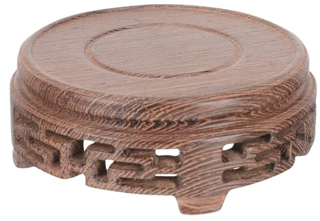 Cabilock Support de théière en Bois : Meuble Oriental, piédestal Rond, Base de Vase sculptée, Petit Pot de Fleurs pour Lampe Chinoise d'intérieur, Lampe de Pot de Fleurs en Forme de Bocal à