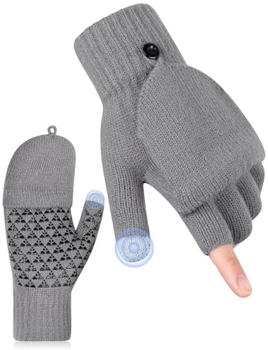 Kiiwah Antidérapant Mitaines Femme Hiver Chaude, Gants sans Doigts, Moufles à Écran Tactile, Tricot Mitaine Moufle, Gants Convertibles pour Hommes avec Rabats pour Intérieur et Extérieur