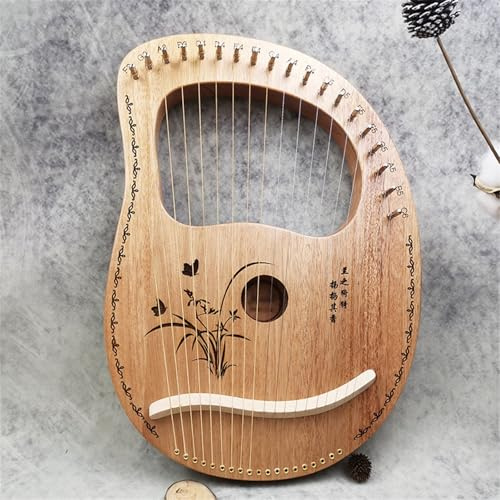 Harpa， Lättlärda lapharp-set med lådtyp, klassisk 19 stålsträngar, miniharpa, mahogny, snidade skalor(Orchid B)