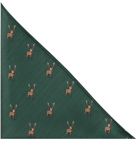 King & Priory Standing Stag Dark Green Herringbone Embroidered Pocket Square, Handkerchief